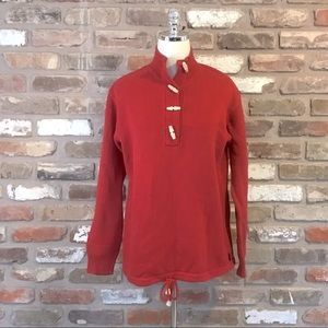 LAUREN RALPH LAUREN Red Wood Toggle High Neck Drawstring 100% Cotton Sweater M